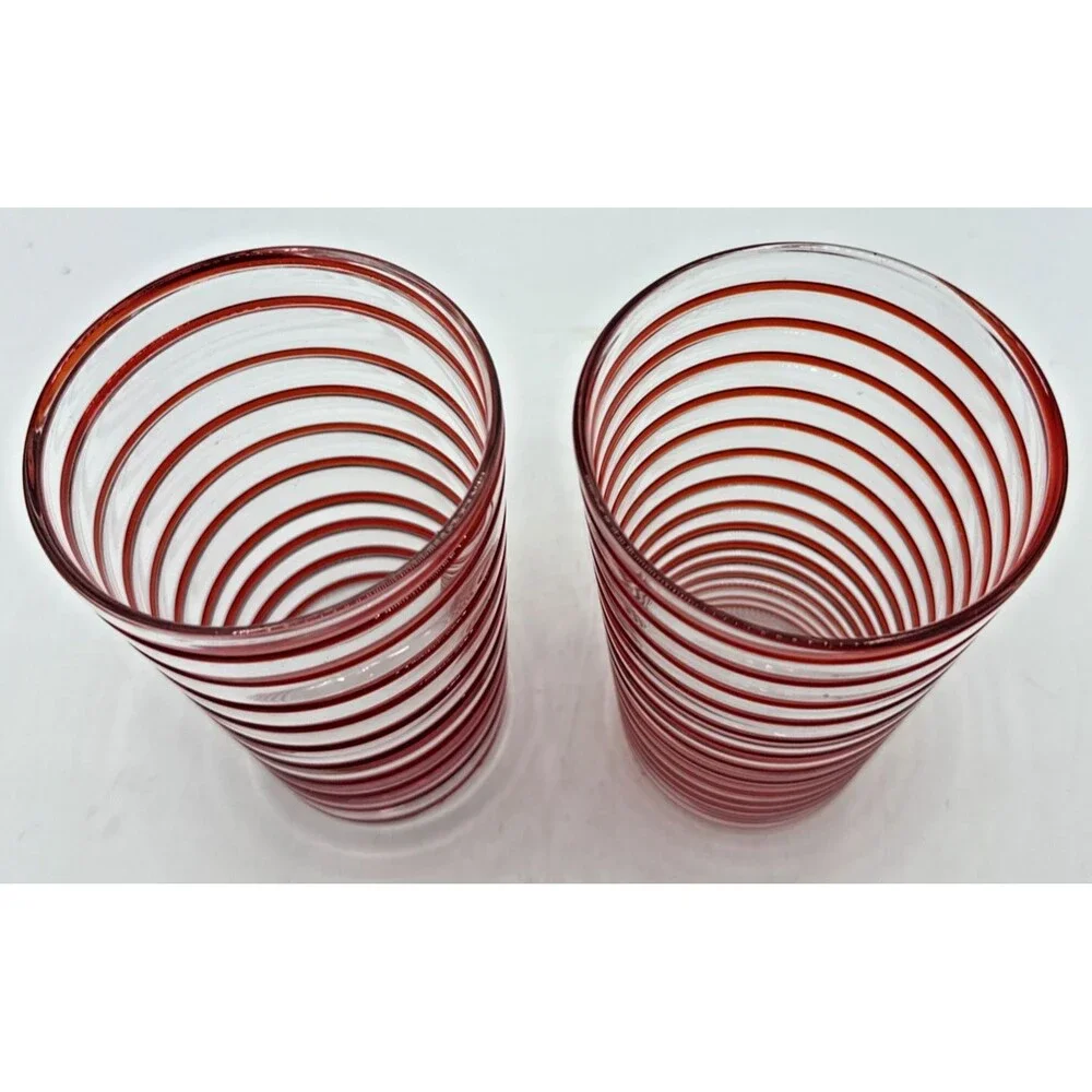Crate & Barrel Red Swirl Tumblers Set Of 2 20oz Holiday Replacements 169-889